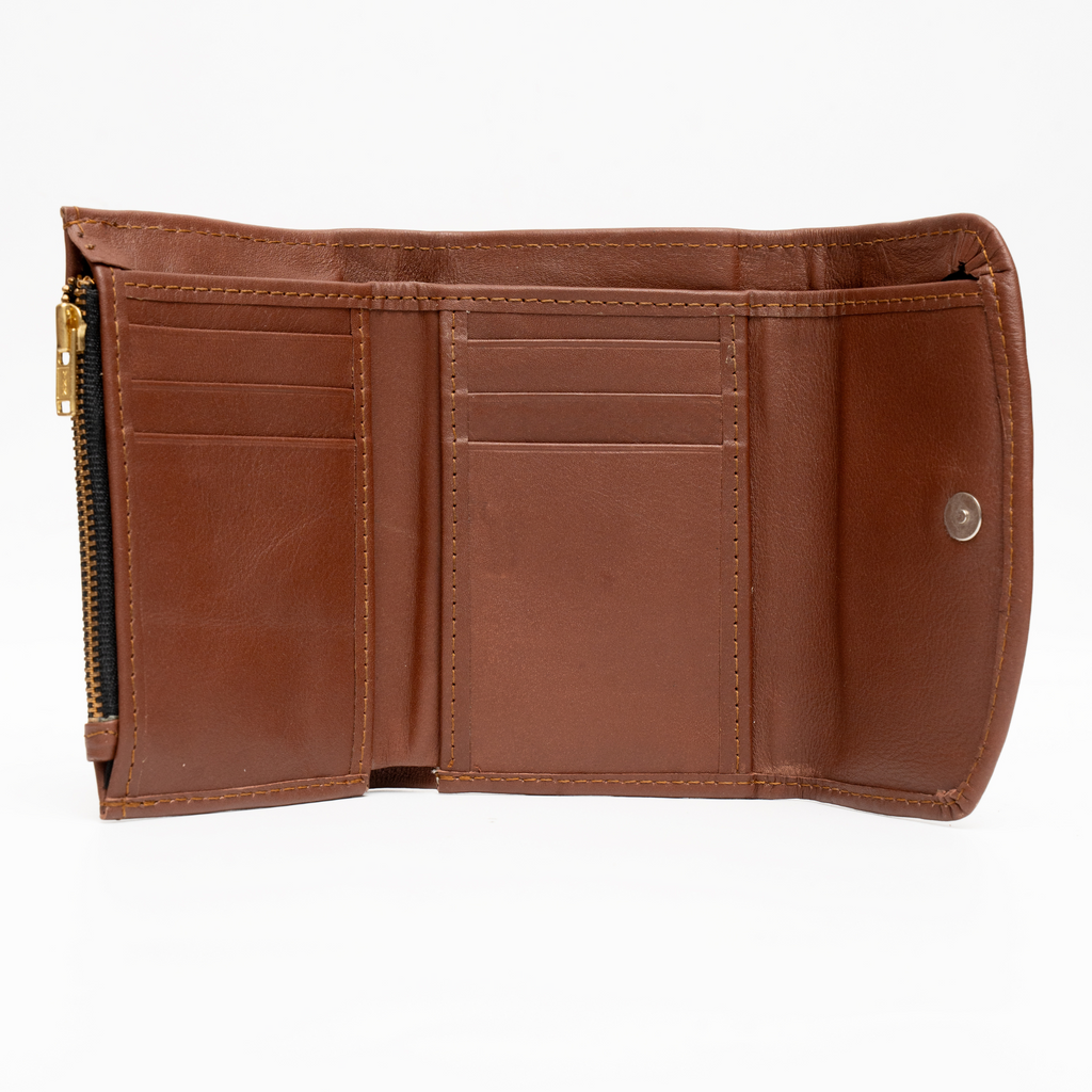Compact Leather Wallet Brown
