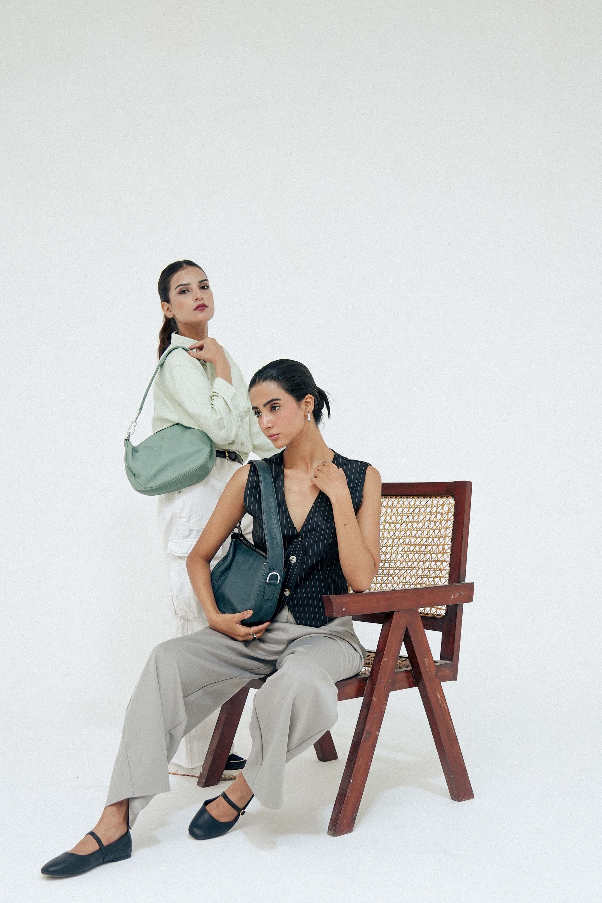 Leather Hobo Shoulder Bag Green