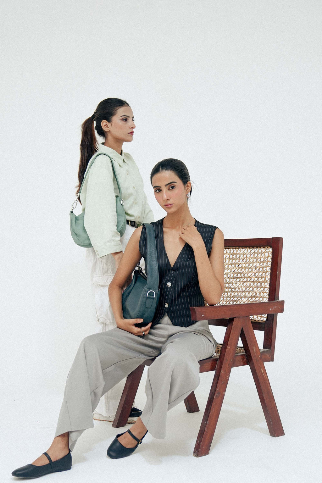 Leather Hobo Shoulder Bag Green