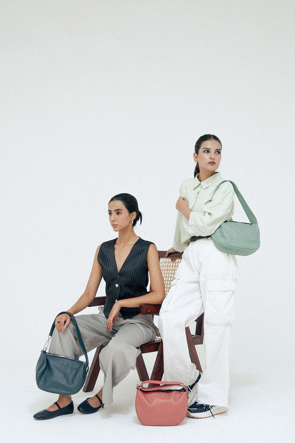 Leather Hobo Shoulder Bag Green