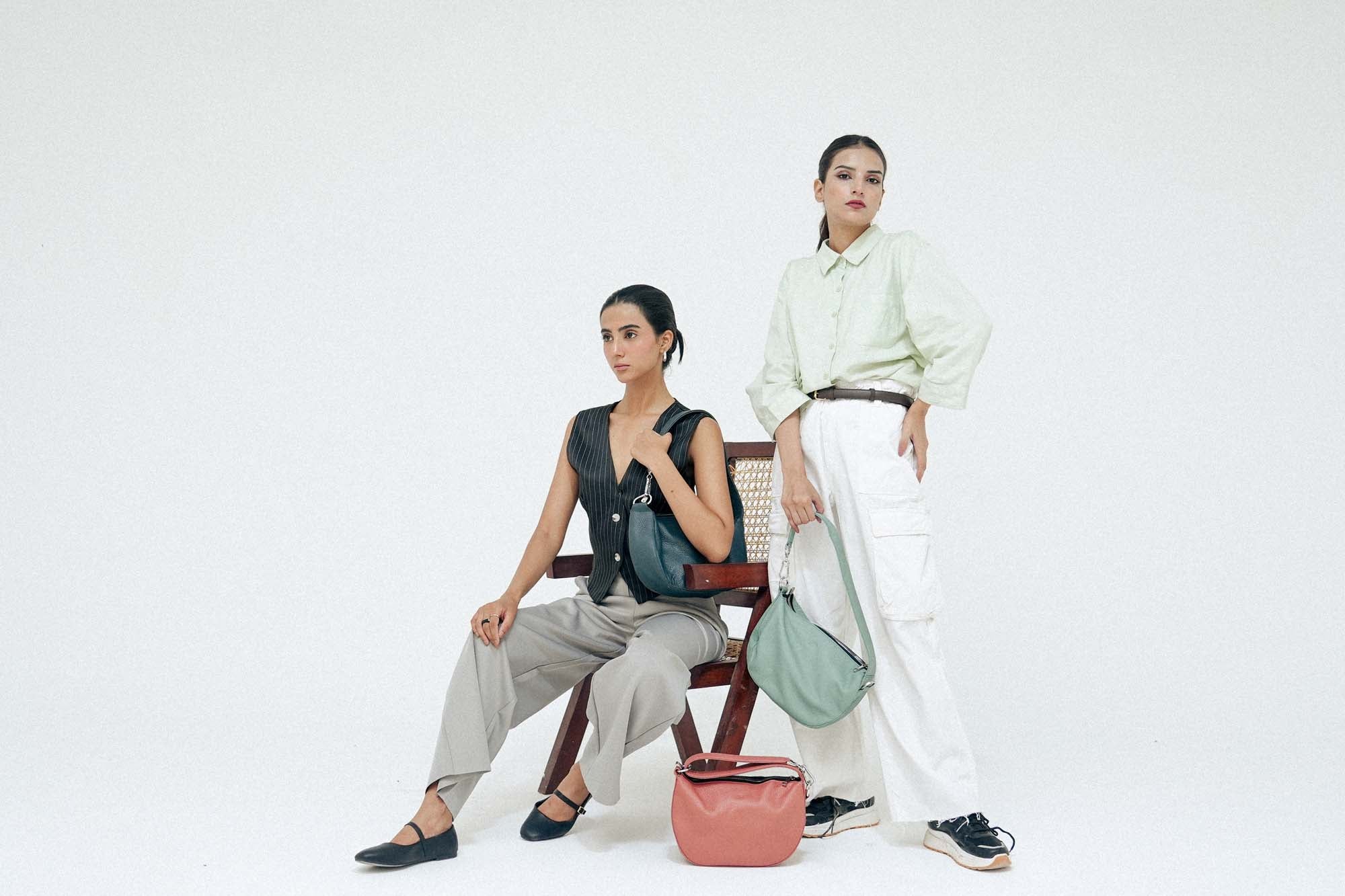 Leather Hobo Shoulder Bag Green