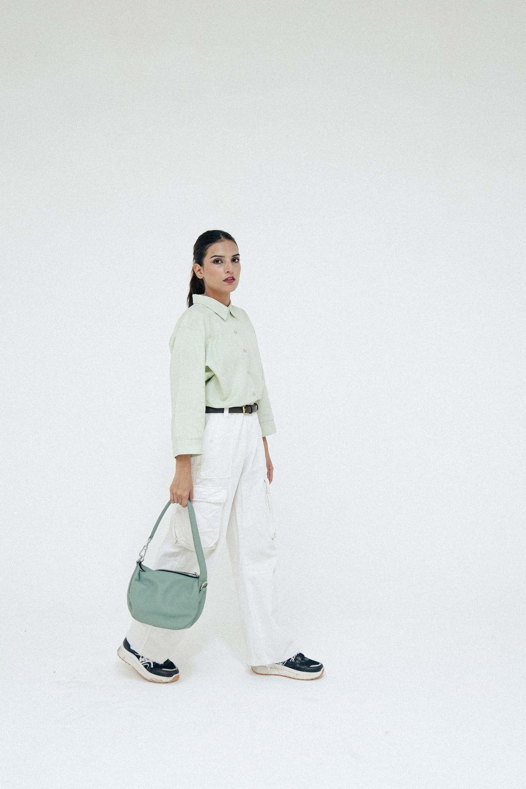 Leather Hobo Shoulder Bag Green