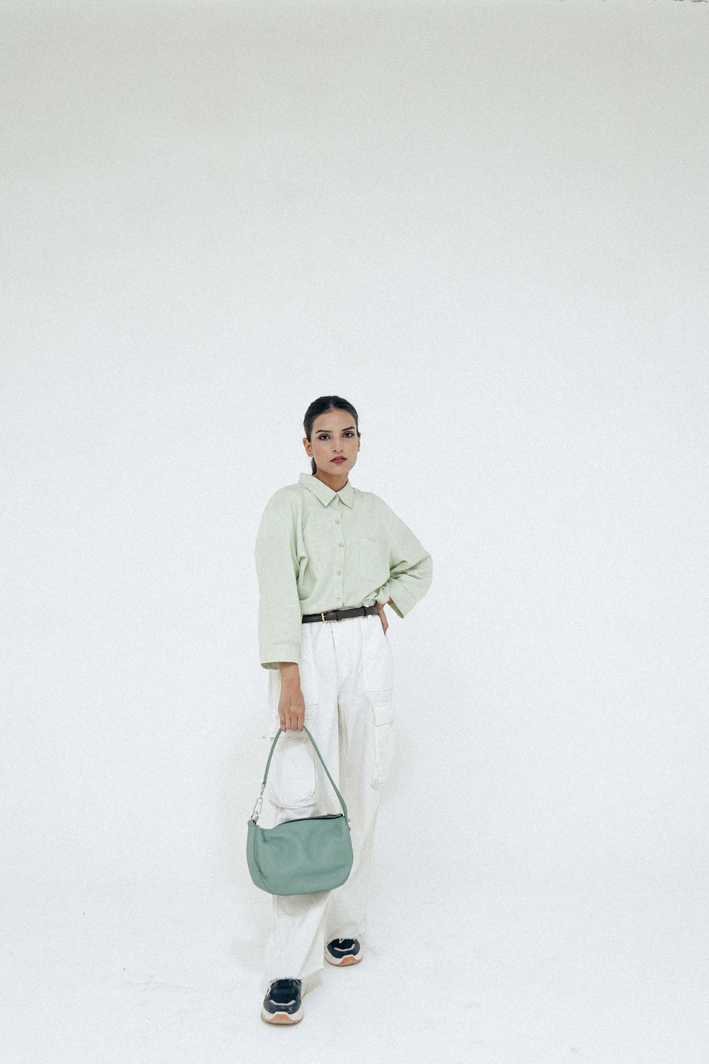 Leather Hobo Shoulder Bag Green