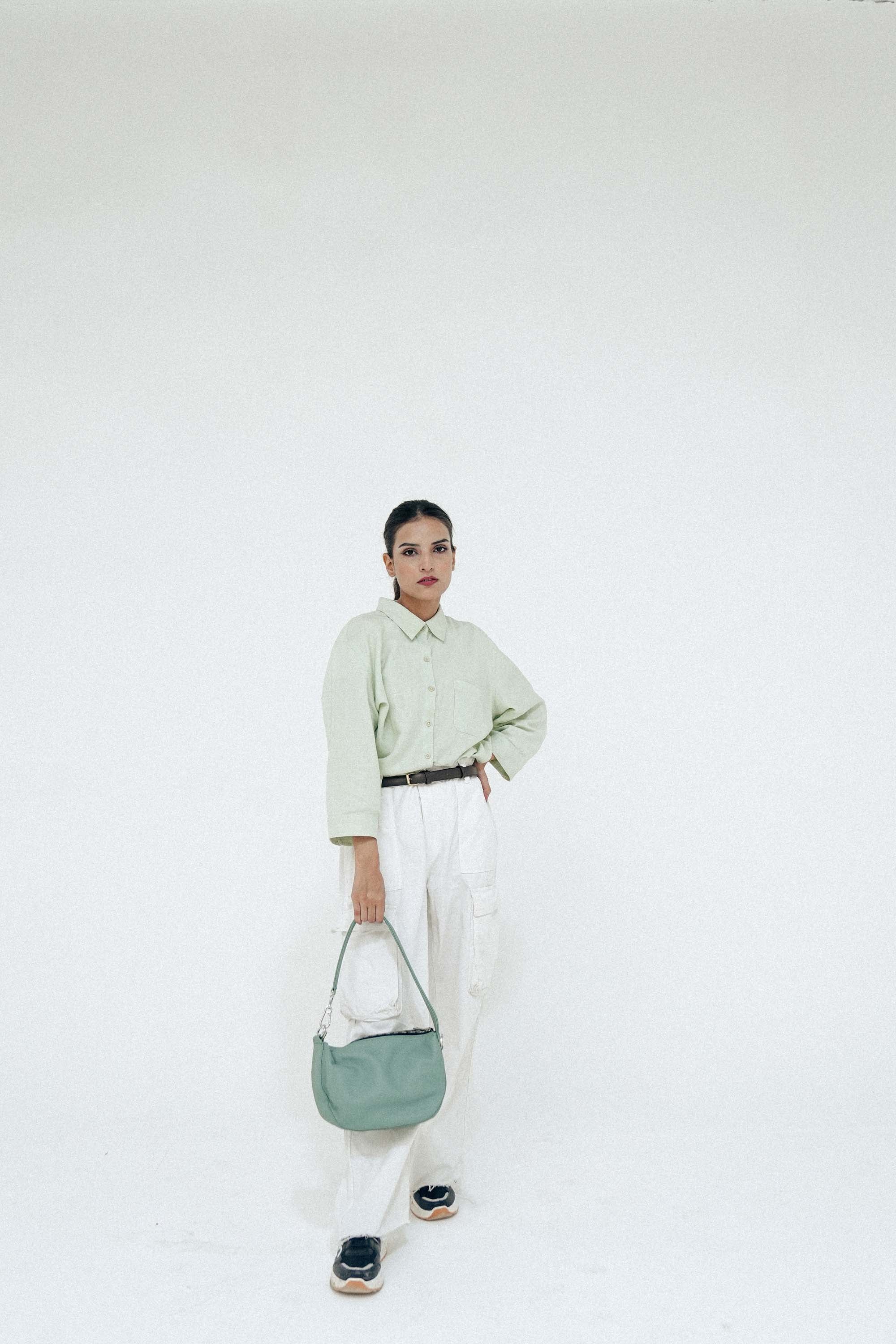 Leather Hobo Shoulder Bag Green