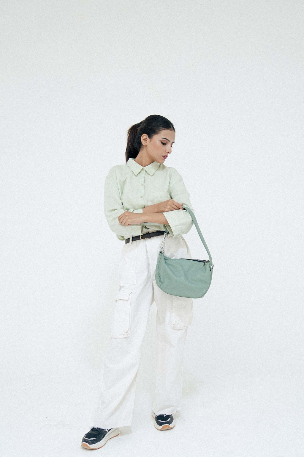 Leather Hobo Shoulder Bag Green