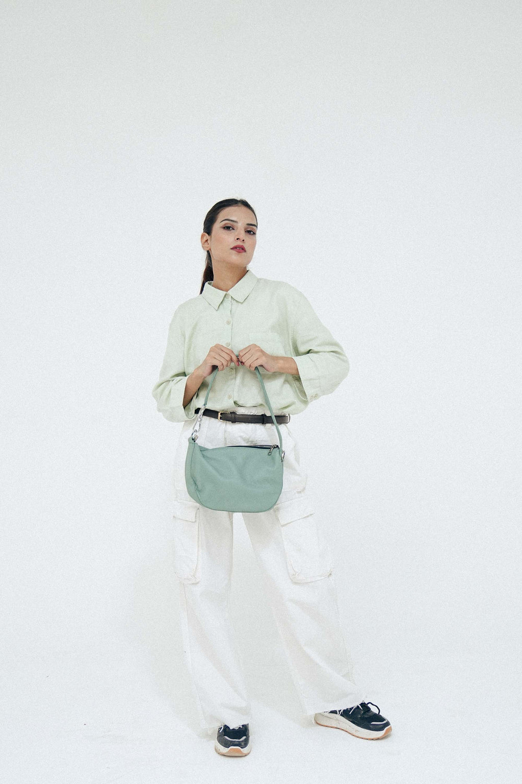 Leather Hobo Shoulder Bag Green