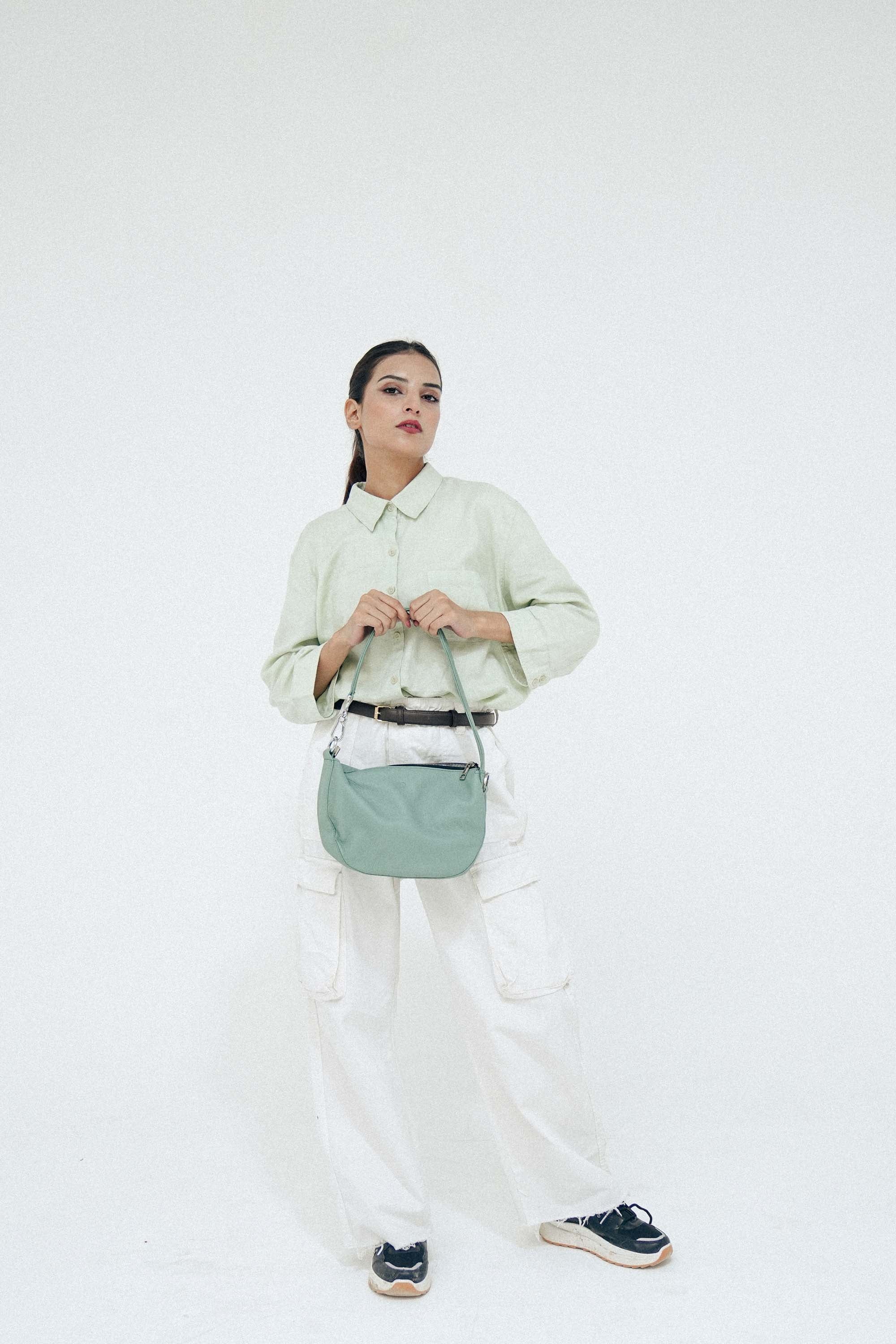 Leather Hobo Shoulder Bag Green