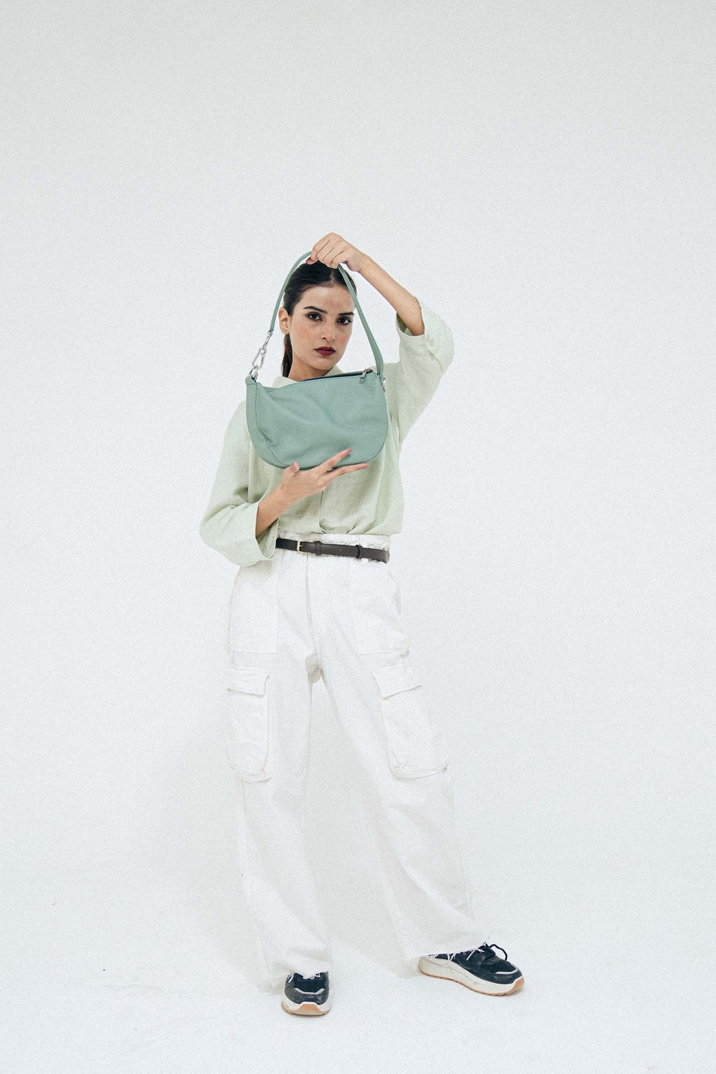 Leather Hobo Shoulder Bag Green