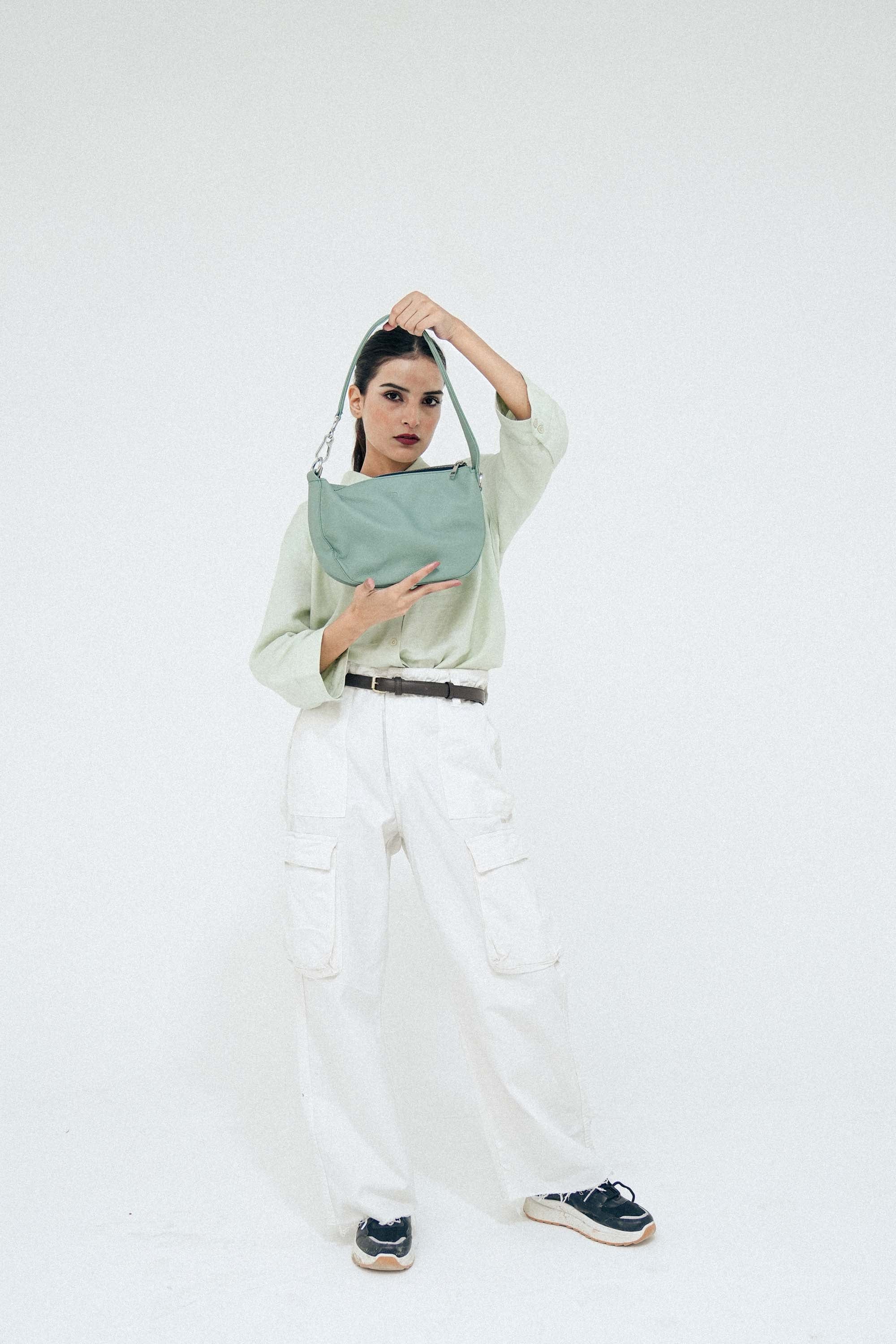 Leather Hobo Shoulder Bag Green