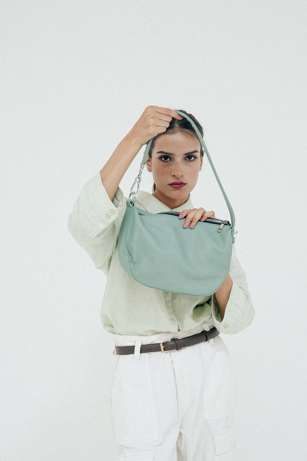 Leather Hobo Shoulder Bag Green