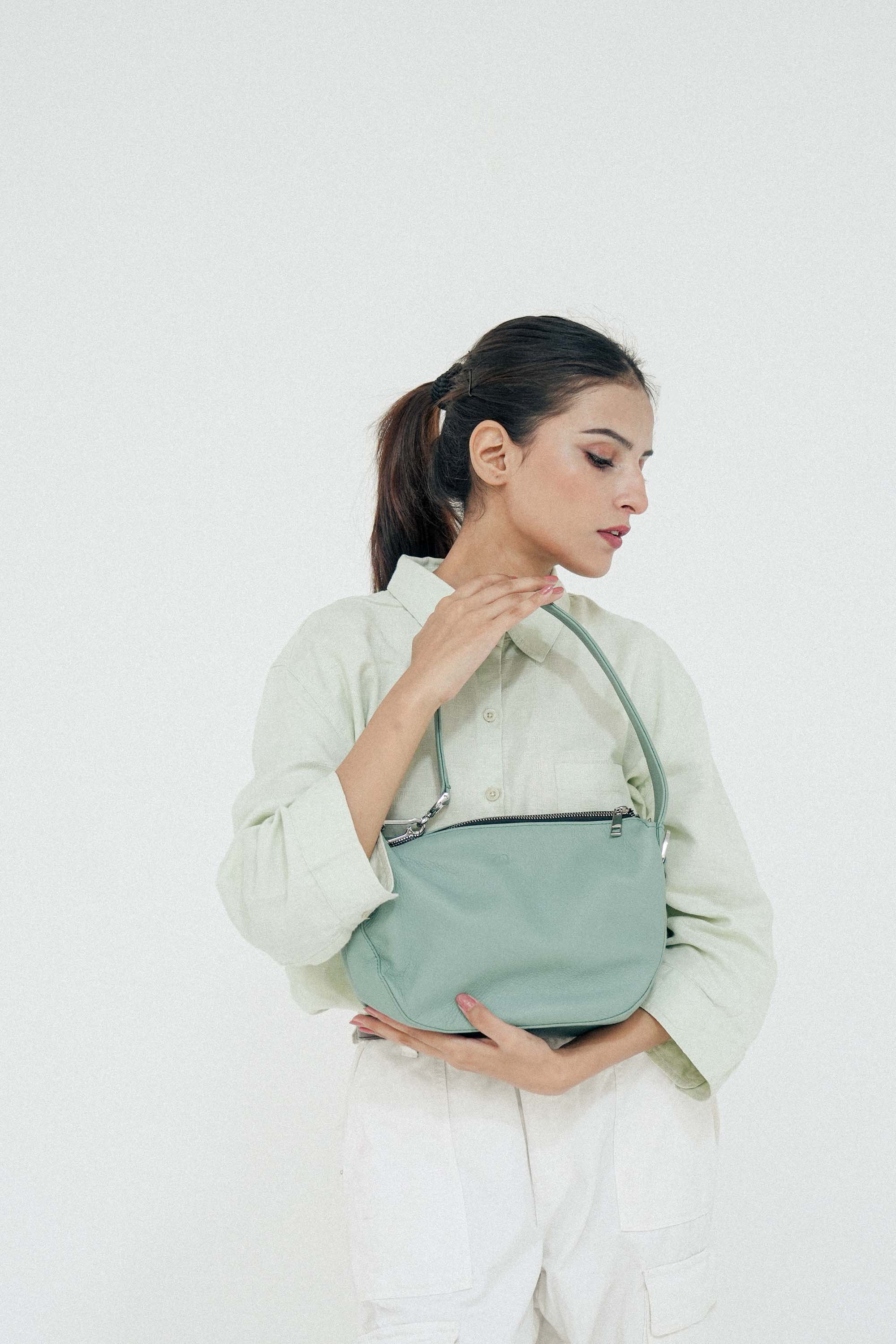 Leather Hobo Shoulder Bag Green