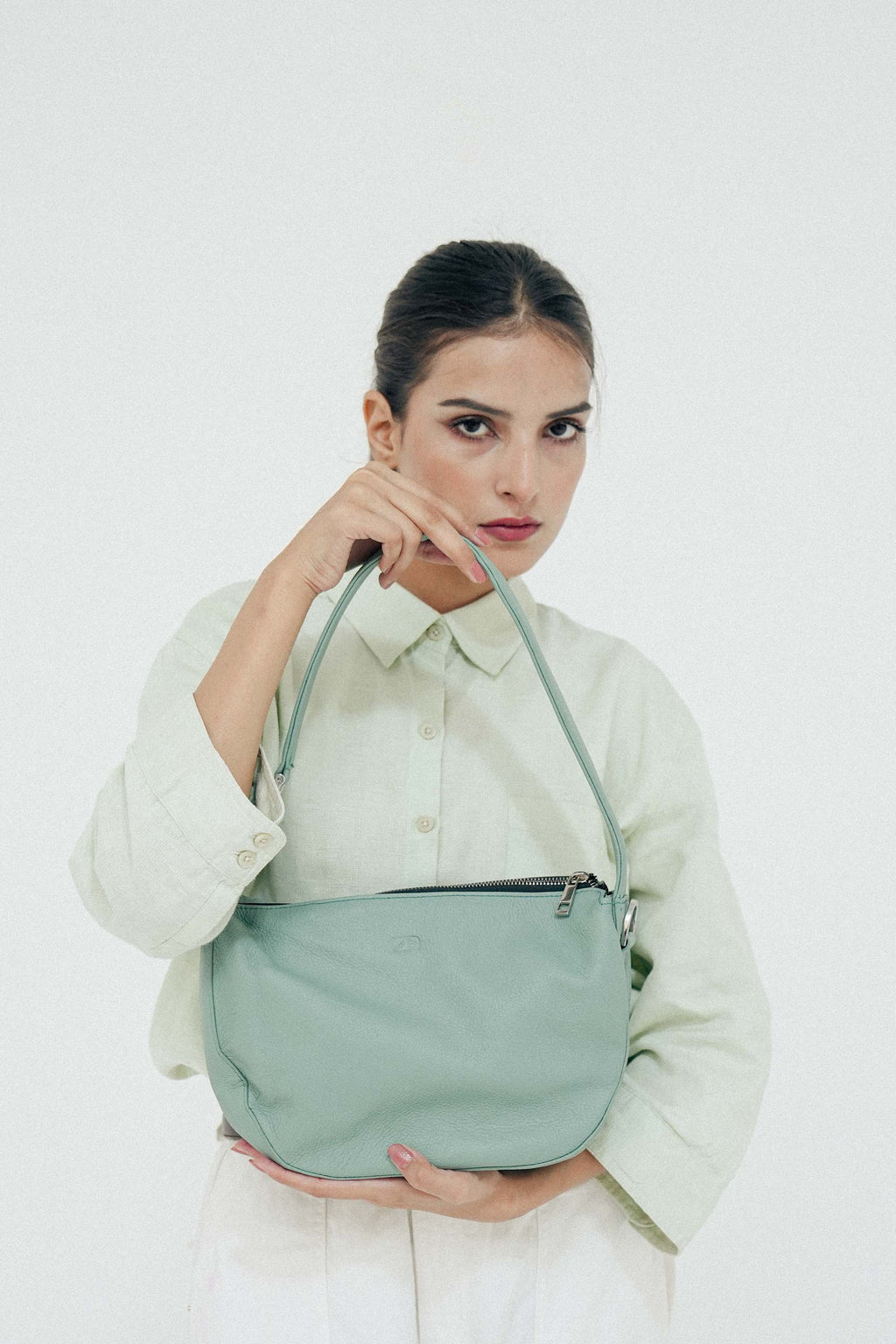 Leather Hobo Shoulder Bag Green