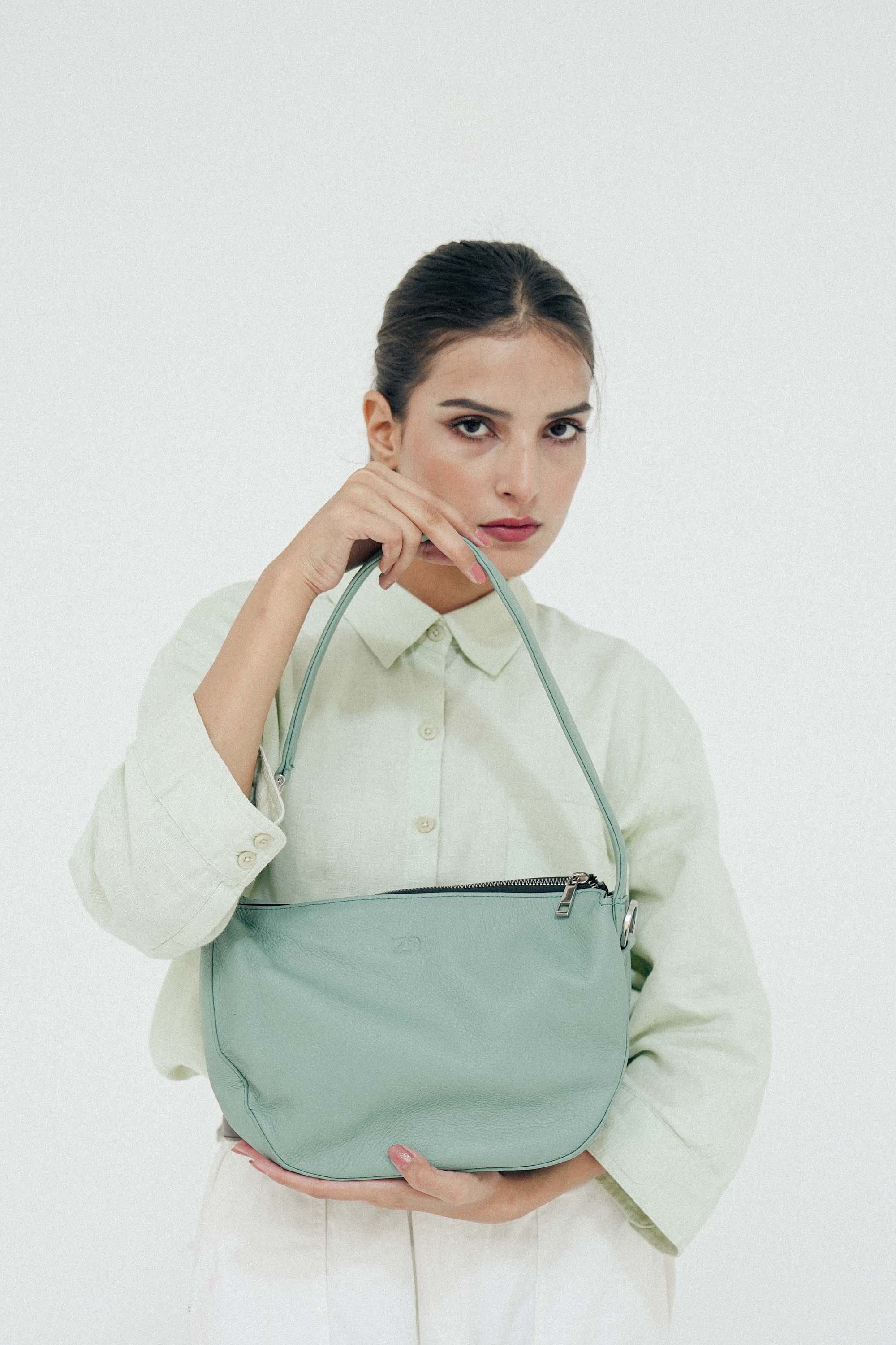 Leather Hobo Shoulder Bag Green