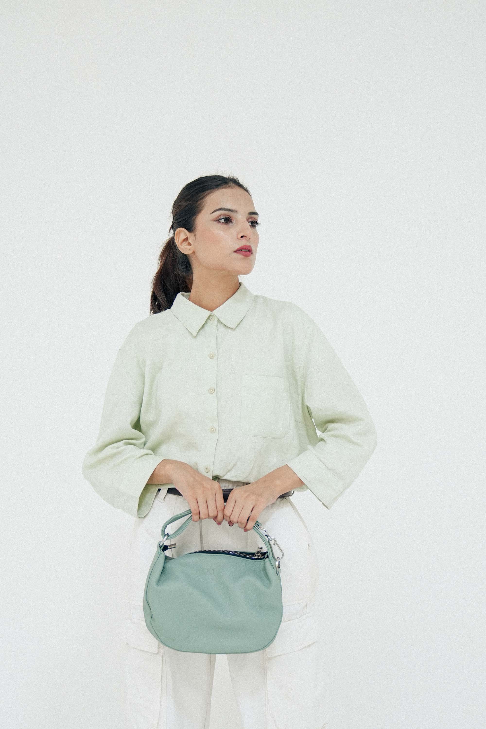 Leather Hobo Shoulder Bag Green