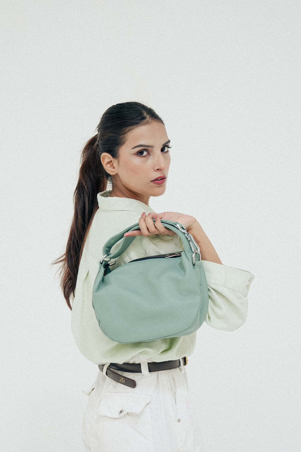 Leather Hobo Shoulder Bag Green