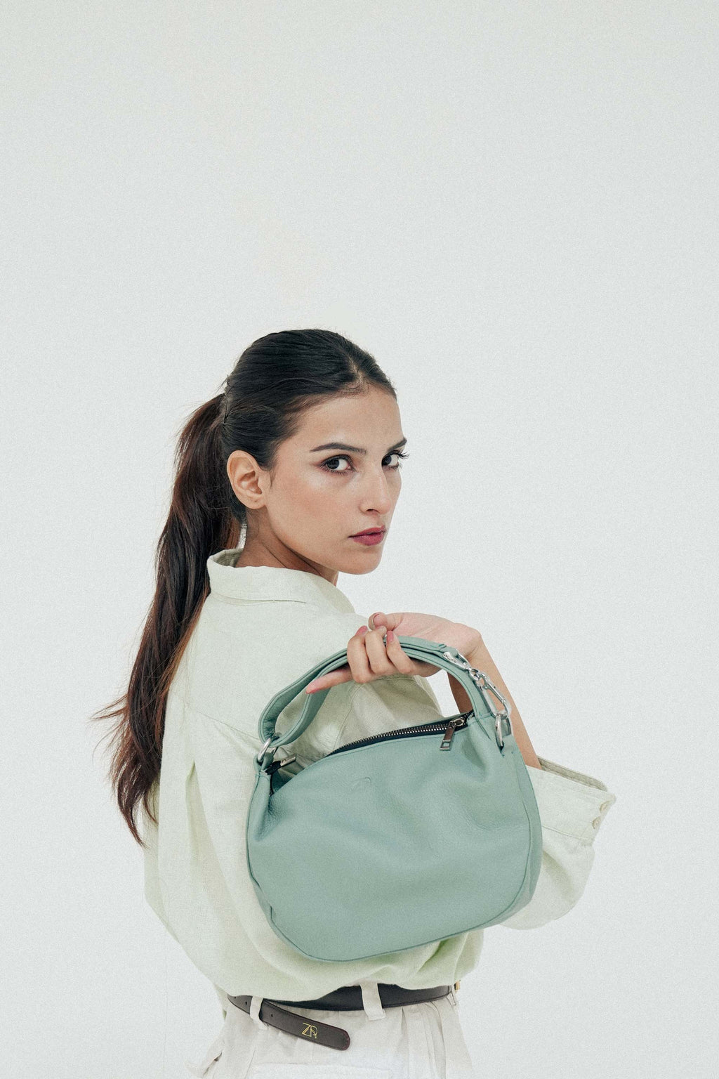 Leather Hobo Shoulder Bag Green