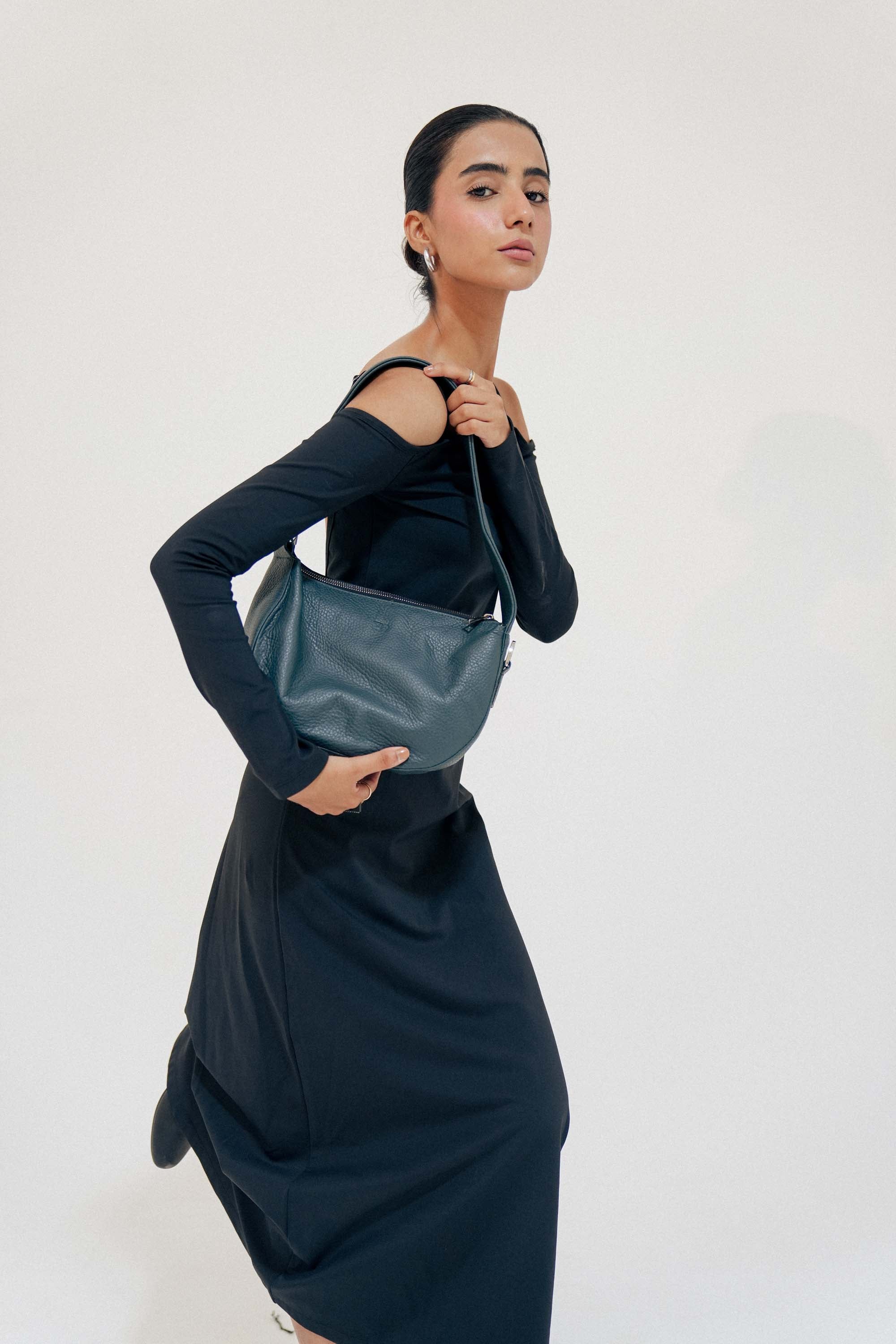 Leather Hobo Shoulder Bag Gray