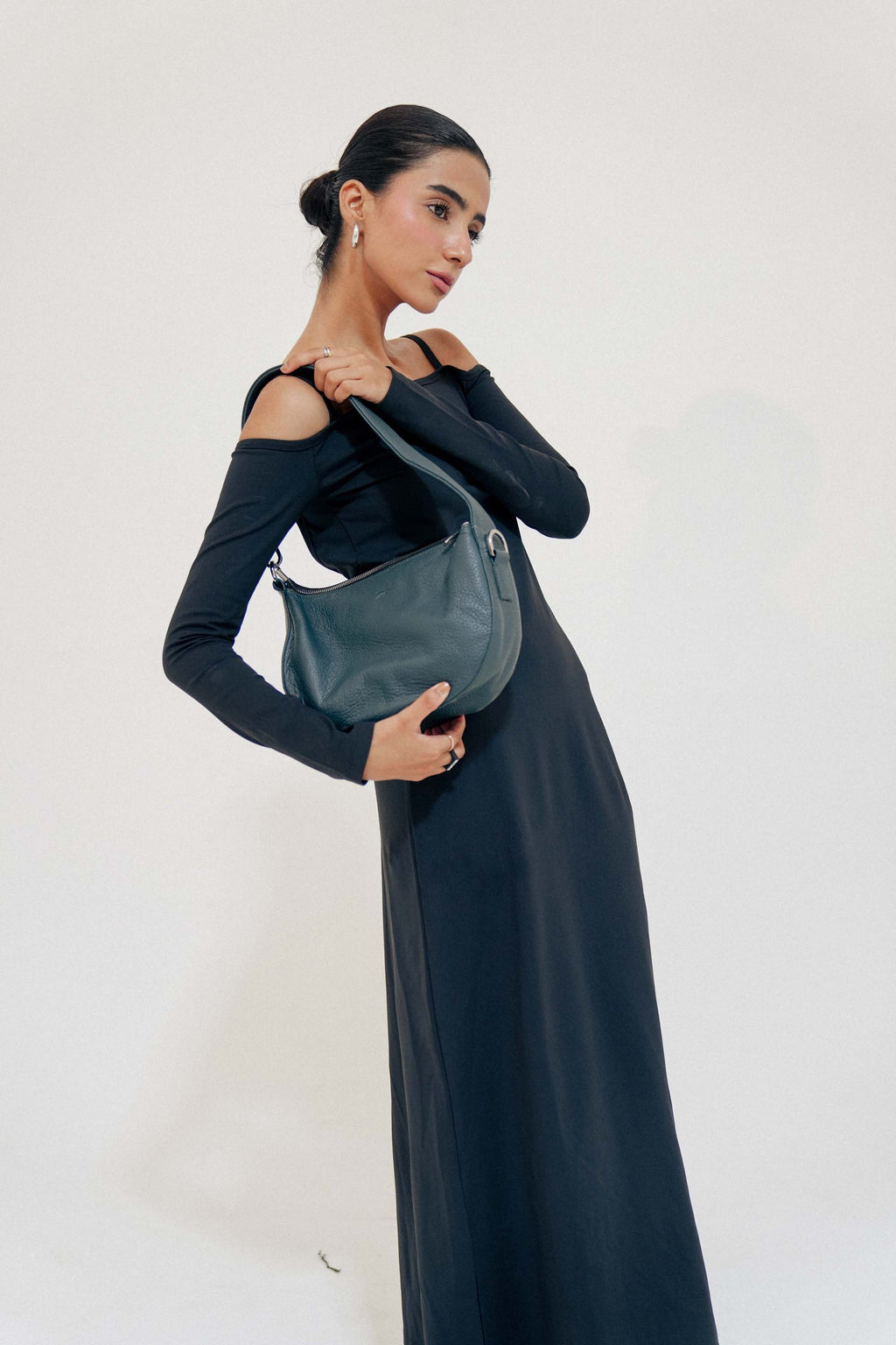 Leather Hobo Shoulder Bag Gray