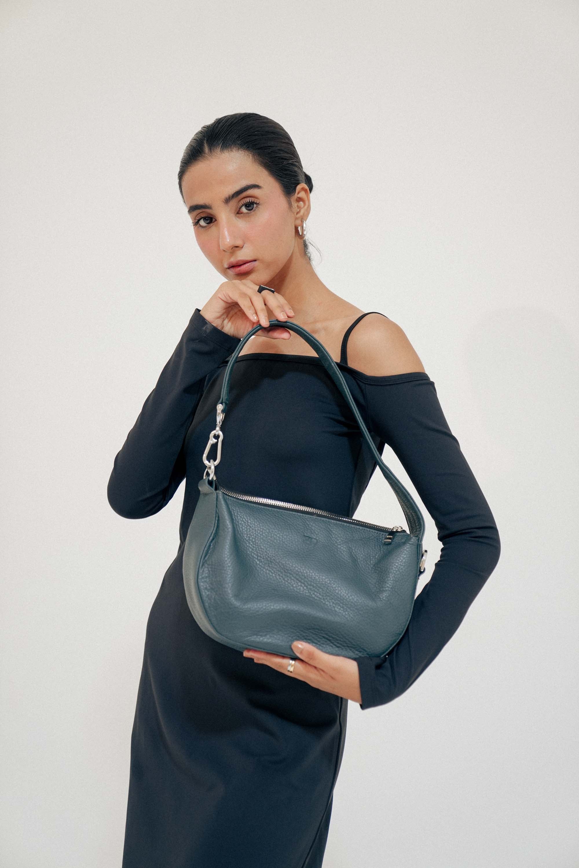 Leather Hobo Shoulder Bag Gray