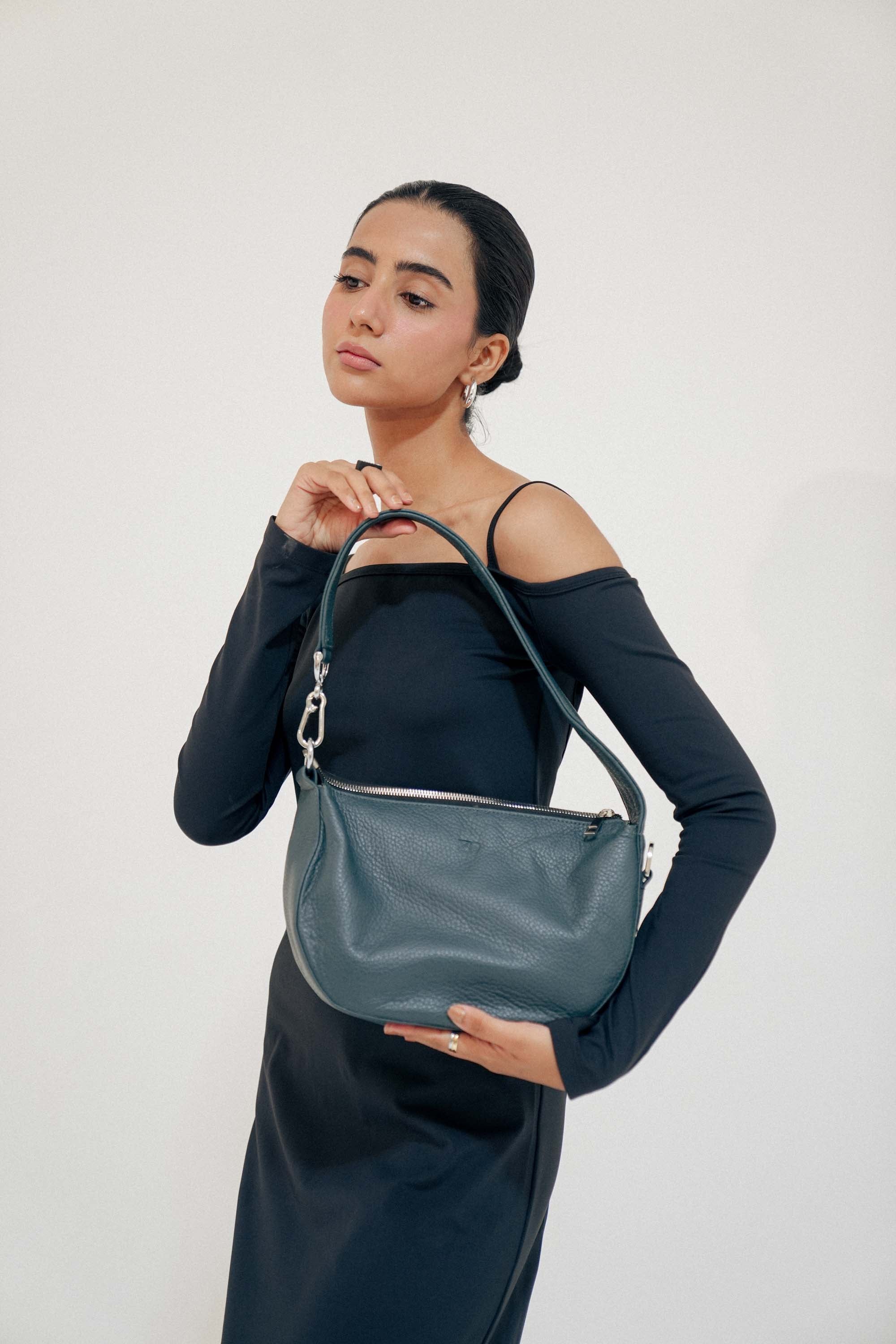 Leather Hobo Shoulder Bag Gray