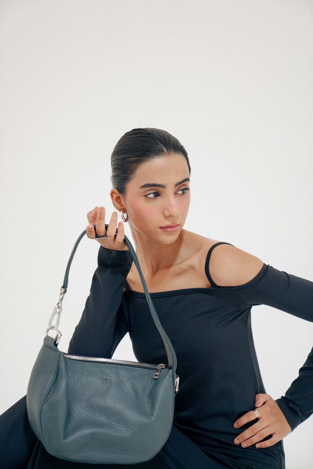 Leather Hobo Shoulder Bag Gray