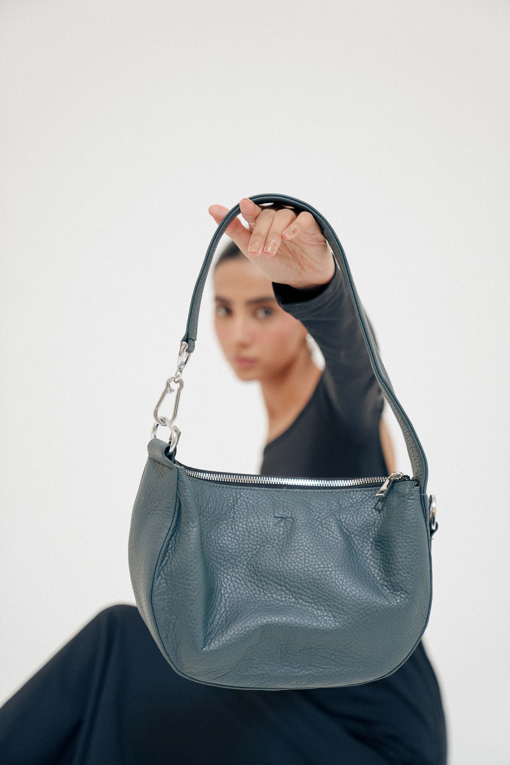 Leather Hobo Shoulder Bag Gray