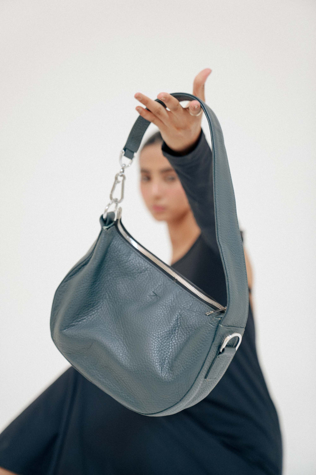 Leather Hobo Shoulder Bag Gray