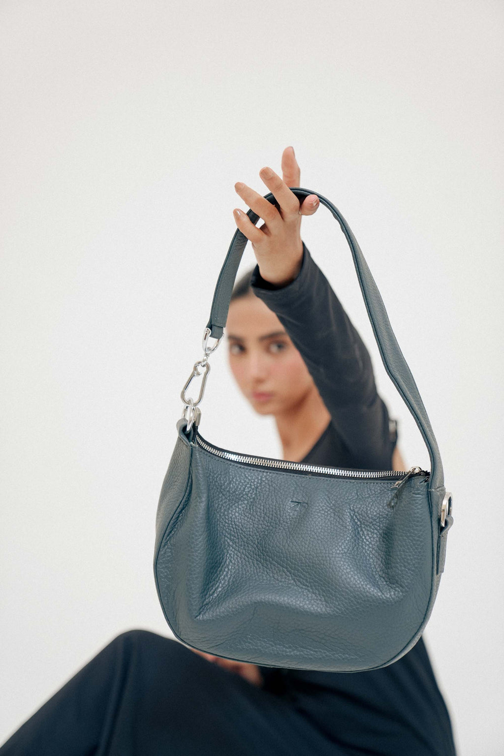 Leather Hobo Shoulder Bag Gray