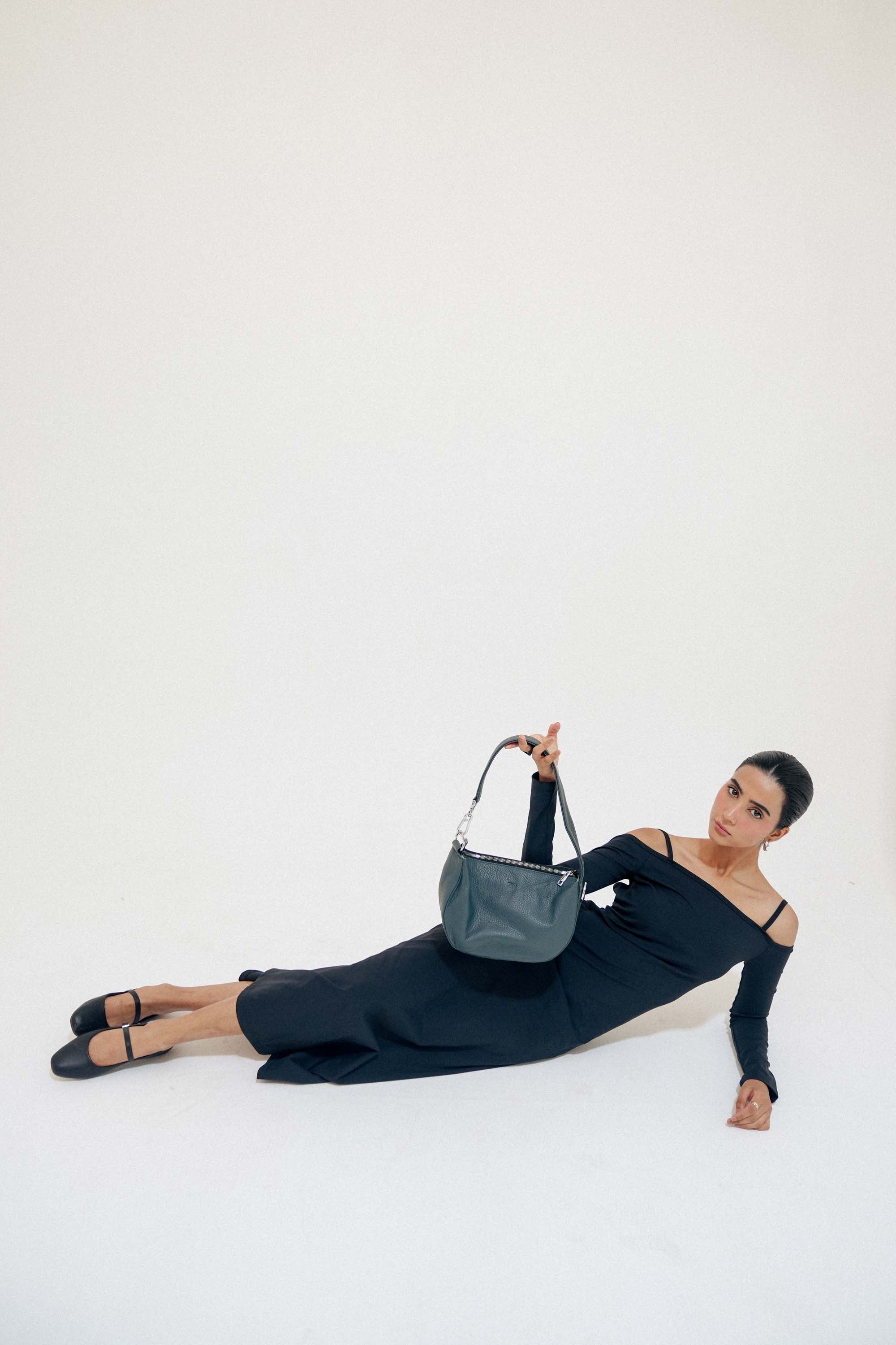 Leather Hobo Shoulder Bag Gray