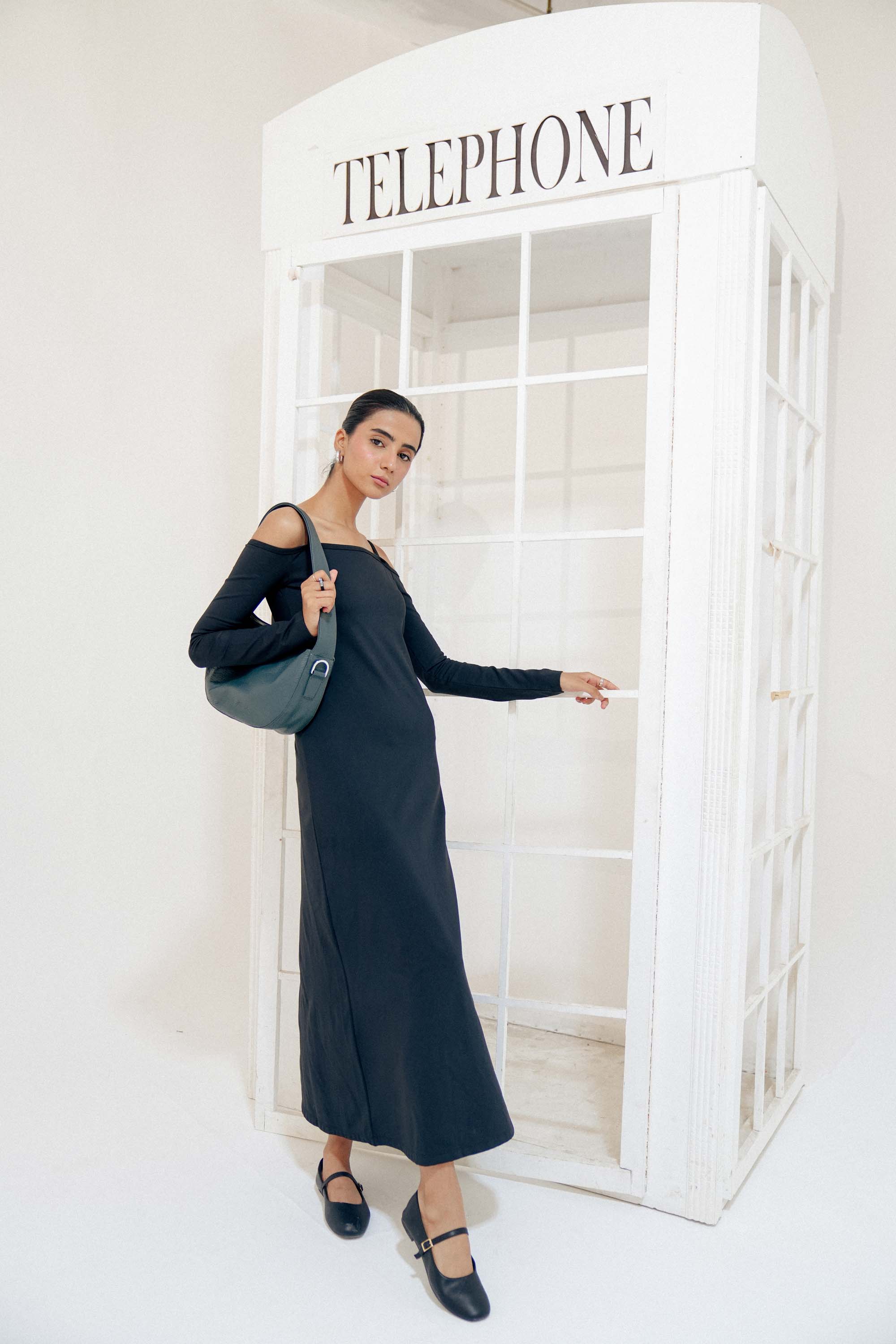 Leather Hobo Shoulder Bag Gray