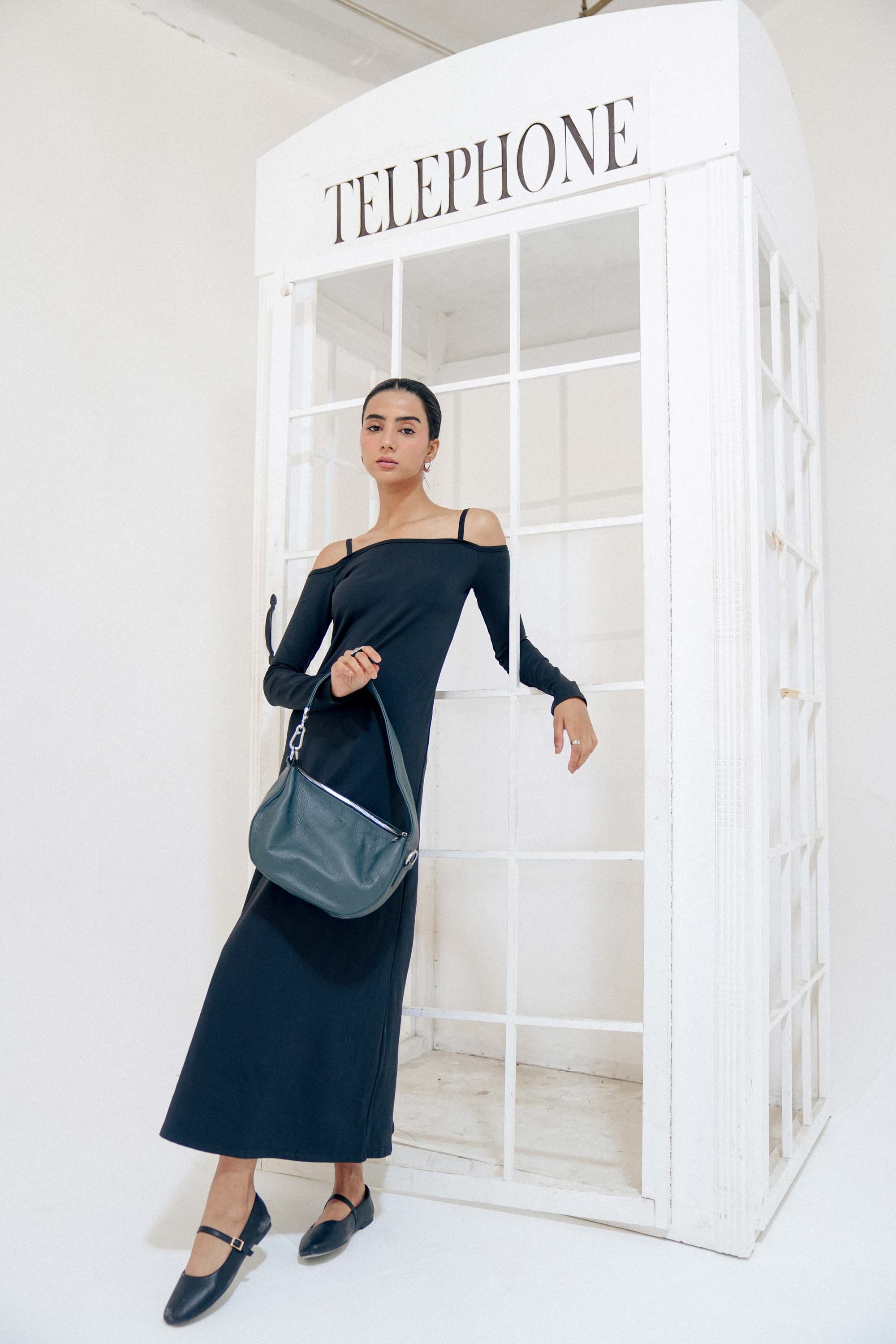 Leather Hobo Shoulder Bag Gray