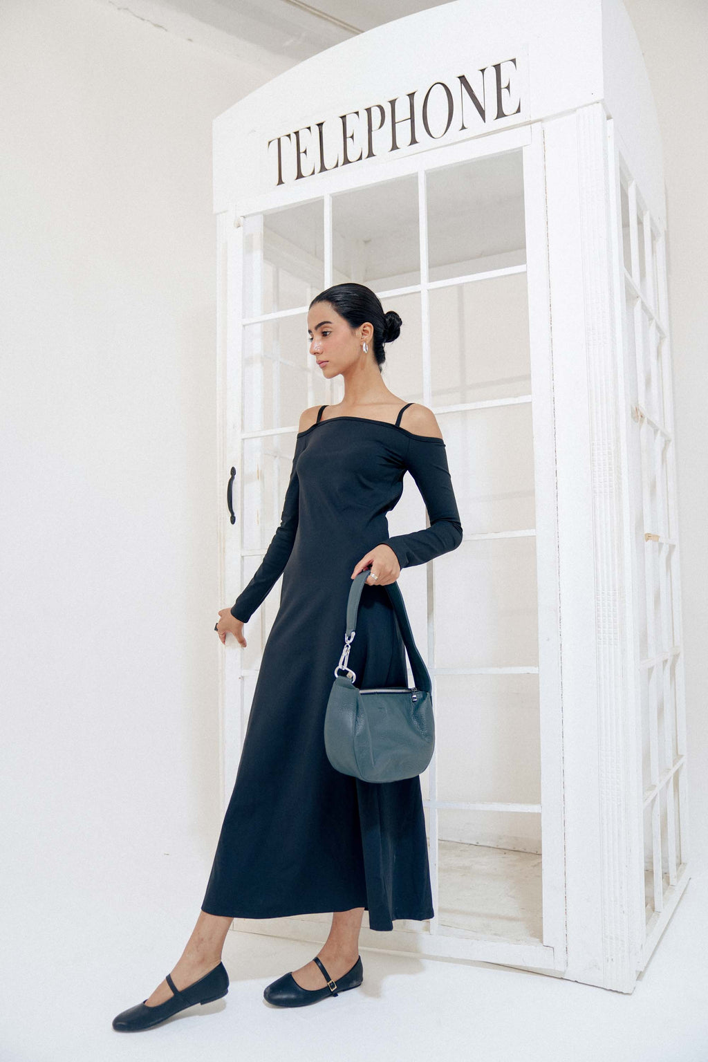 Leather Hobo Shoulder Bag Gray