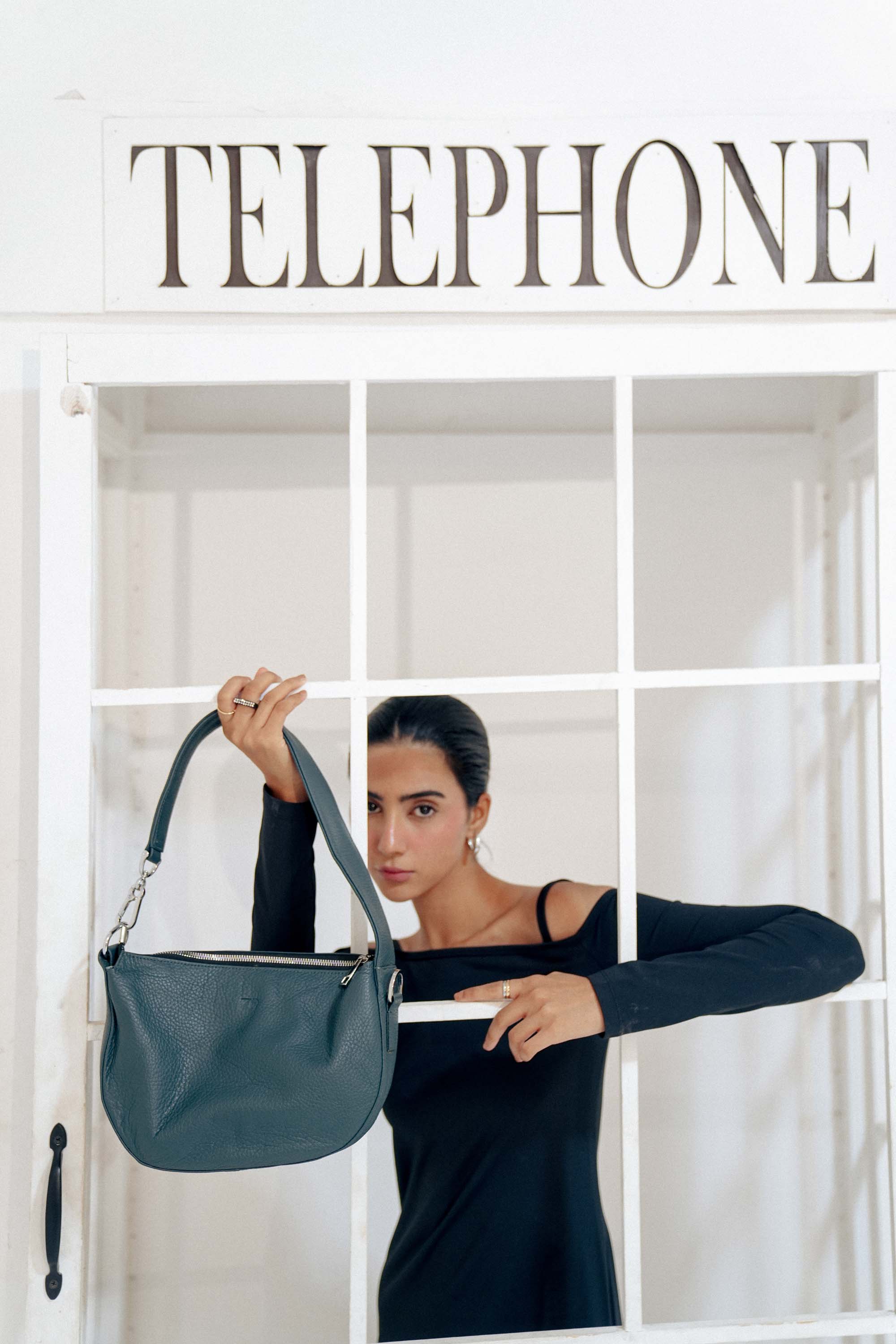 Leather Hobo Shoulder Bag Gray