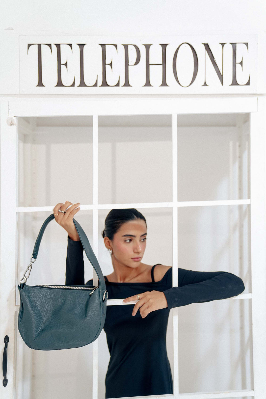 Leather Hobo Shoulder Bag Gray