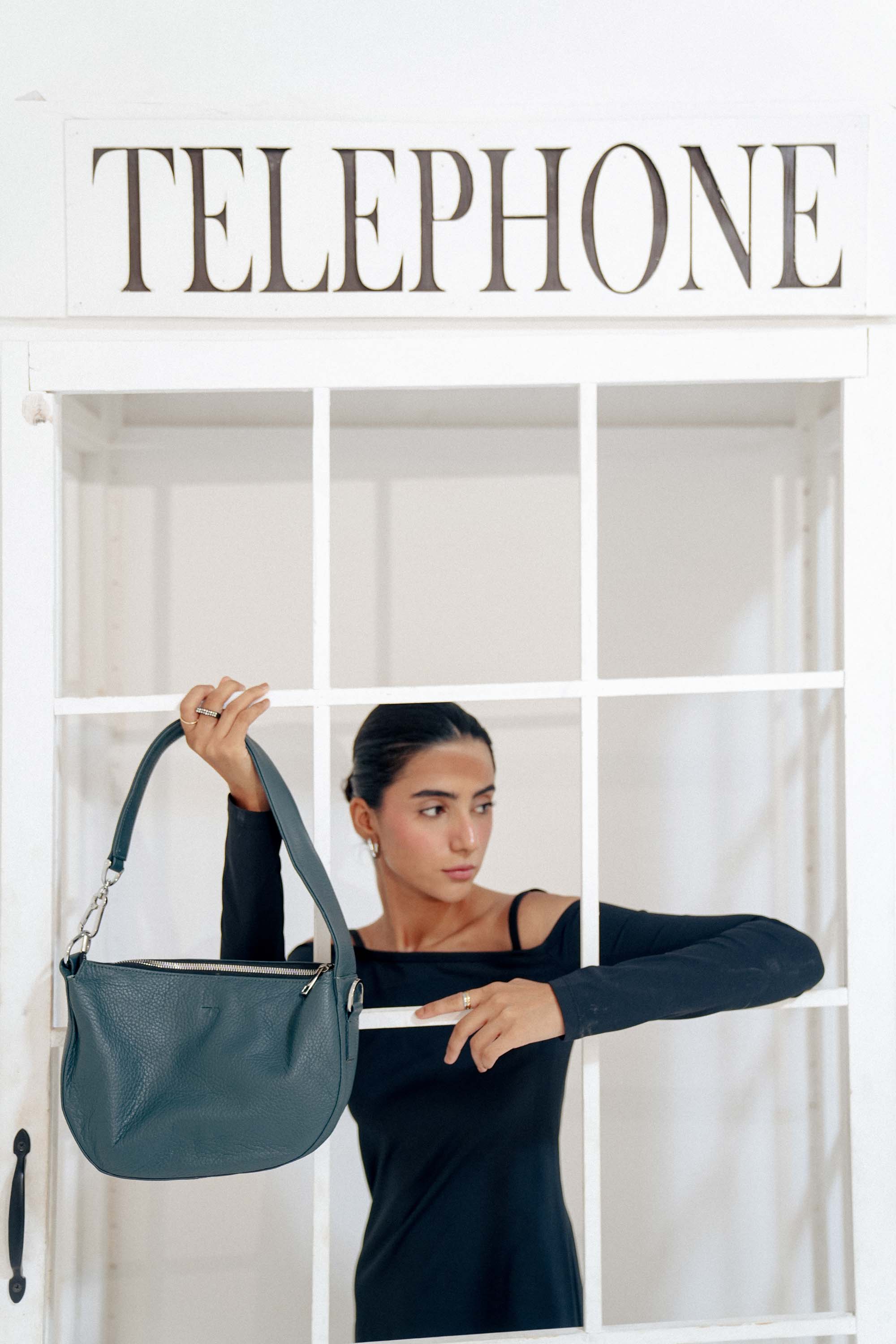 Leather Hobo Shoulder Bag Gray