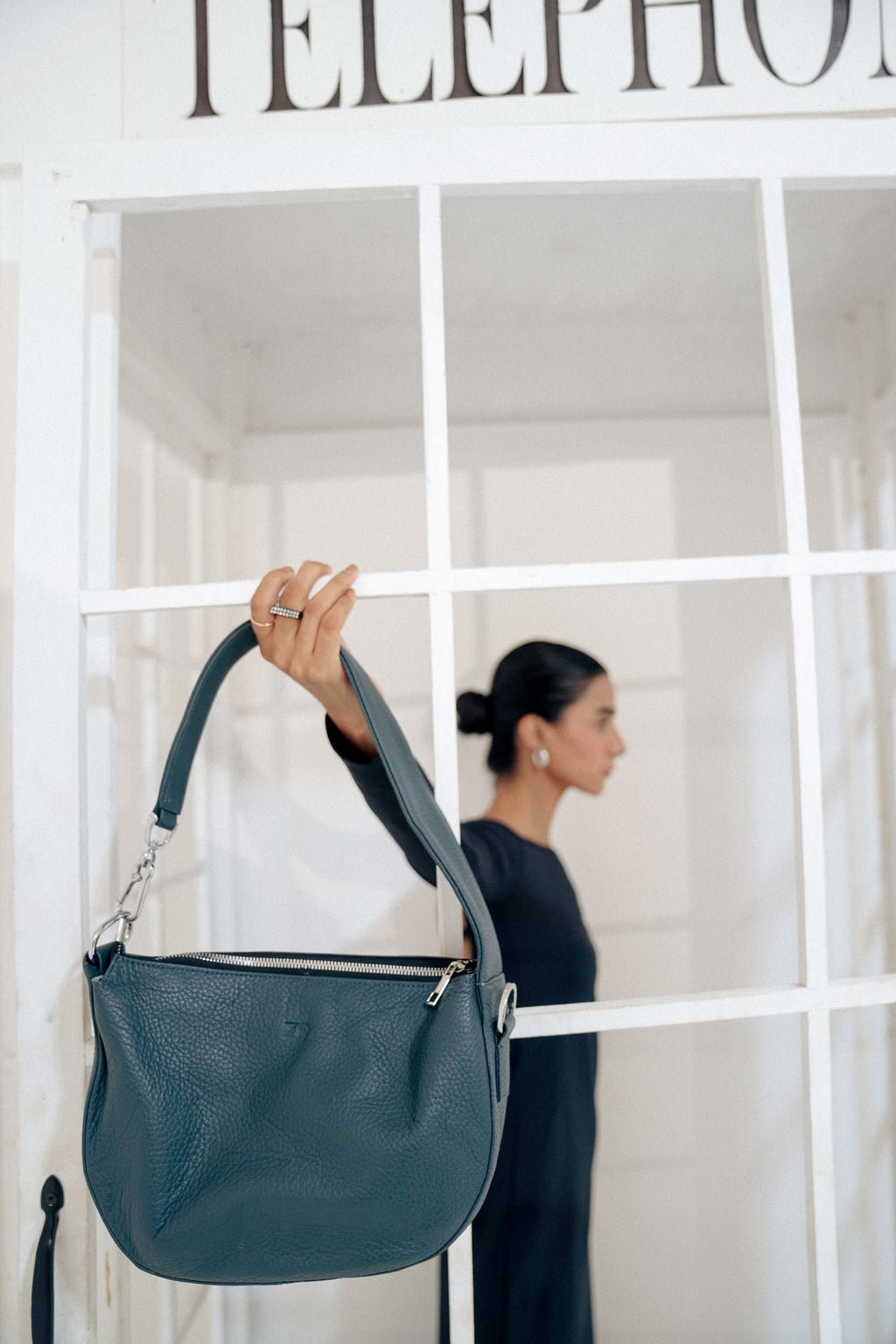 Leather Hobo Shoulder Bag Gray