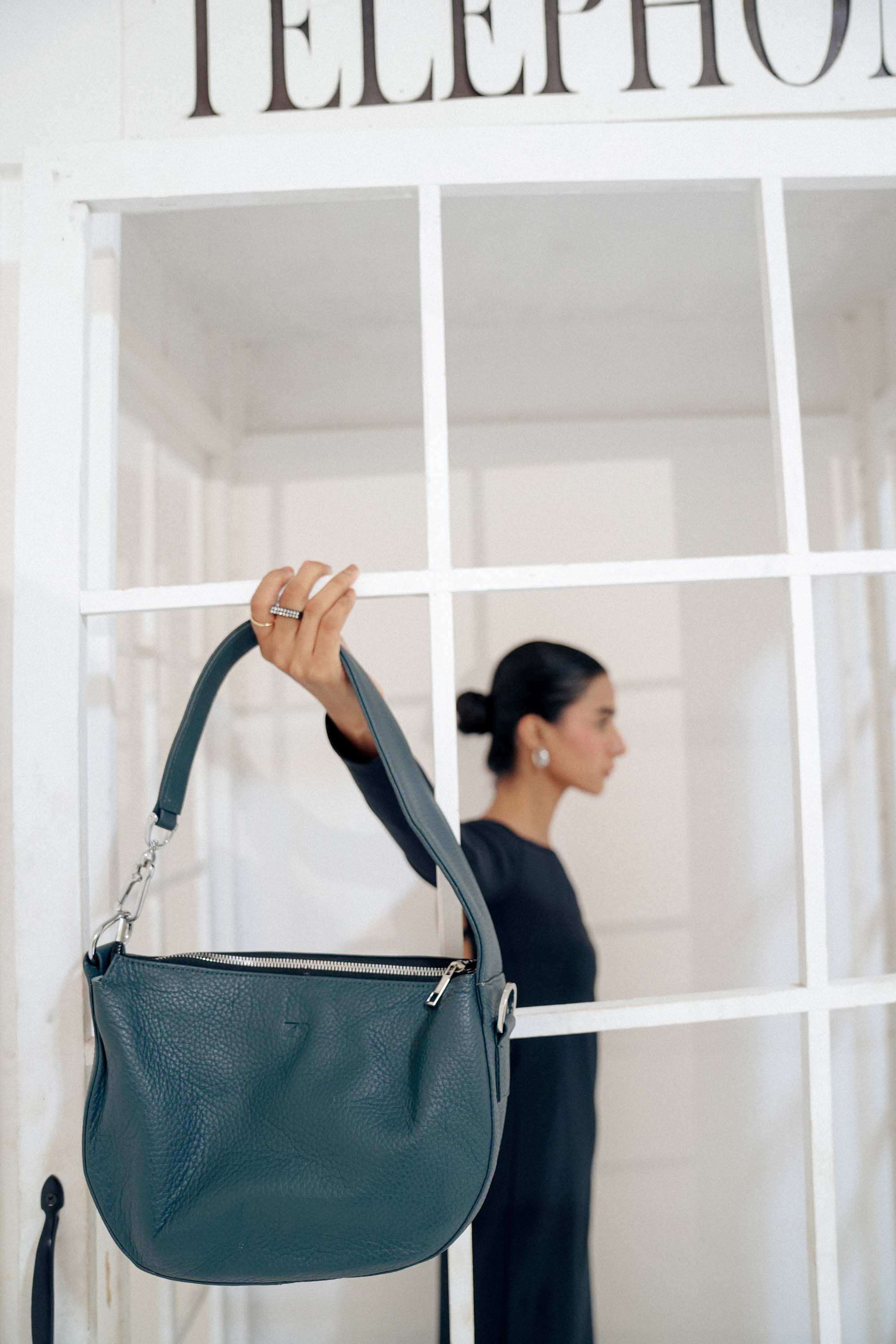 Leather Hobo Shoulder Bag Gray